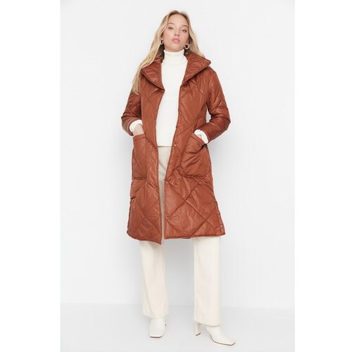 Trendyol Brown Oversize Shawl Collar Quilted Down Jacket Slike