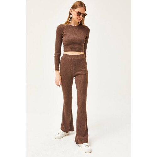 Olalook Women's Bitter Brown Top Crop Blouse Bottom Spanish Tights Raised Suit Cene