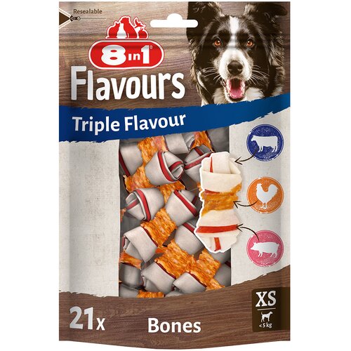 8in1 Triple Flavour žvečilne kosti XS - Varčno pakiranje: 3 x 21 kosov Slike