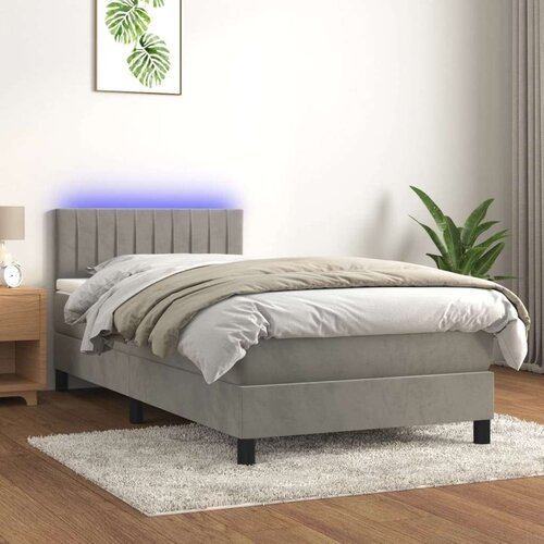  Krevet box spring s madracem LED svjetlosivi 90x190 cm baršun Cene