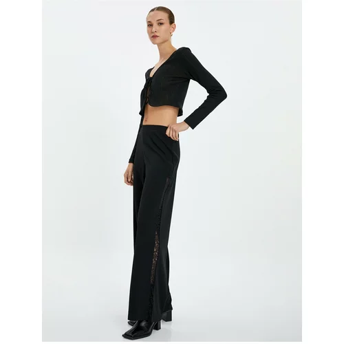 Koton Wide Leg Trousers Regular Waist with Lace Detail on the Sides