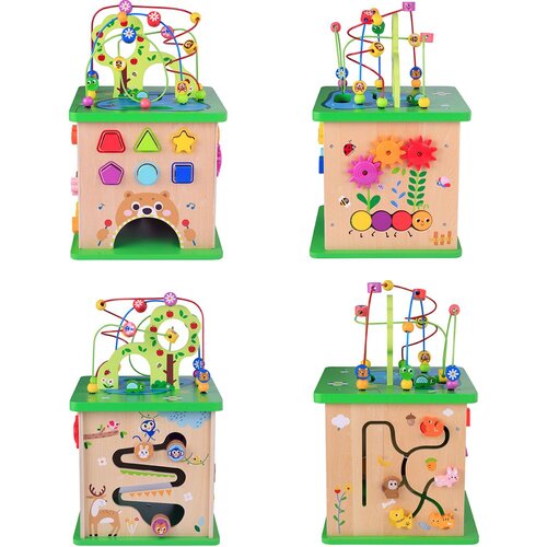 Tooky Toy drvena edukativna kocka s aktivnostima, razvrstavačem i labirintom Slike
