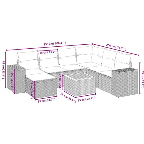 VidaXL 8-dijelni set vrtnih sofa od poliratana s jastucima crni Slike