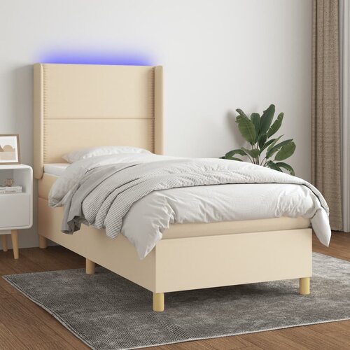  Krevet box spring s madracem LED krem 100x200 cm od tkanine Cene