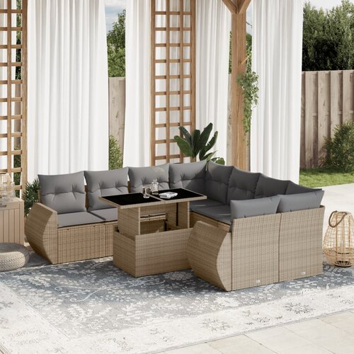 vidaXL 9-dijelni set vrtnih sofa s jastucima bež od poliratana Cijene