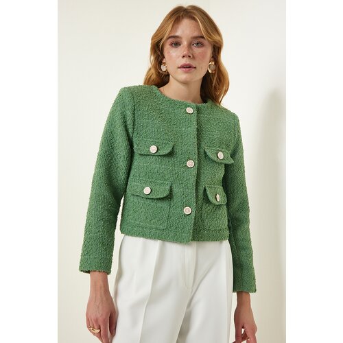 green stylish buttoned tweed jacket Slike