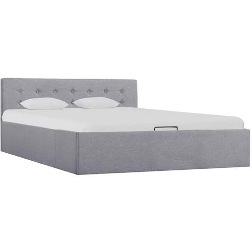  Dvižni posteljni okvir svetlo sivo blago 140x200 cm