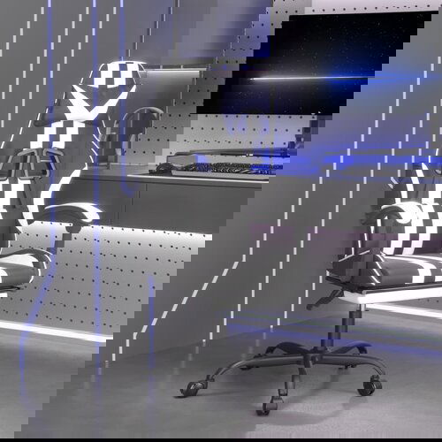 vidaXL Vrtljiv gaming stol z oporo za noge črno in belo umetno usnje Cene