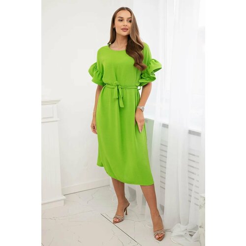 Kesi Dress with a tie at the waist with decorative pistachio sleeves Cene