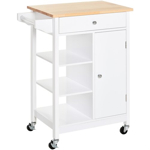 HOMCOM Kuhinjski voziček iz belega MDF: 1 predal, 1 omarica, 3 police in 4 kolesa, 66 x 39,5 x 86,5 cm, (20745326) Cene