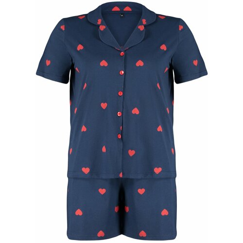 Trendyol Curve Navy Blue Heart Pattern Knitted Pajamas Set Cene