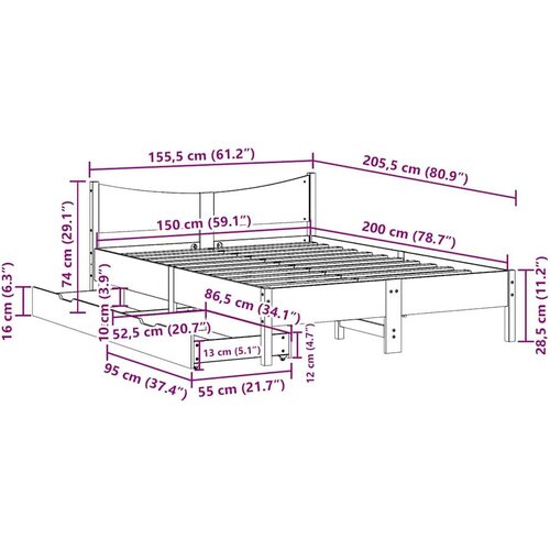VidaXL Okvir za krevet s ladicama bijeli 150 x 200 cm borovina Slike