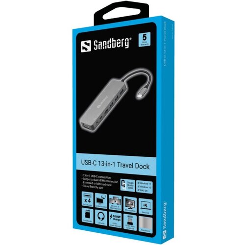 Sandberg Docking station 13in1 USB-C - 2xHDMI/VGA/LAN/3xUSB 3.0/USB C 136-45 Slike
