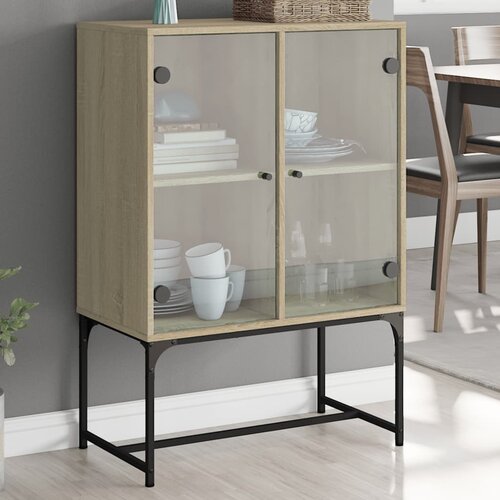 VidaXL Bočni ormarić sa staklenim vratima boja hrasta 69 x 37 x 100 cm Slike