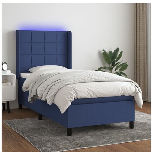 vidaXL Box spring postelja z vzmetnico LED modra 100x200 cm Cene