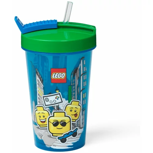 Lego Modra skodelica z zelenim pokrovom in slamico Iconic, 500 ml