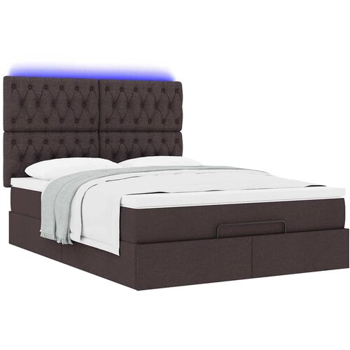  Otomanski krevet s madracem i LED tamnosmeđi 140x190 cm tkanine Slike