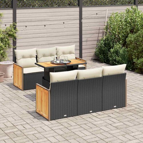 VidaXL 7-dijelni set vrtnih sofa od poliratana s jastucima crni bagrem Slike