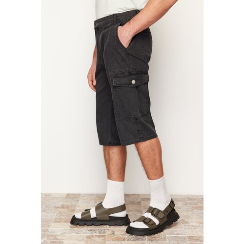 Trendyol Men&amp;#039;s Anthracite Regular Waist Cargo Pocket Bermuda Denim Shorts Slike