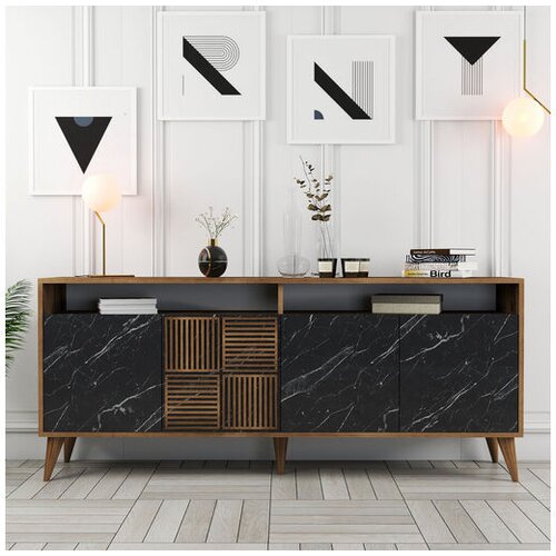 Hanah home Milan - Walnut, Black Marble konzolna miza, (20864594) Slike