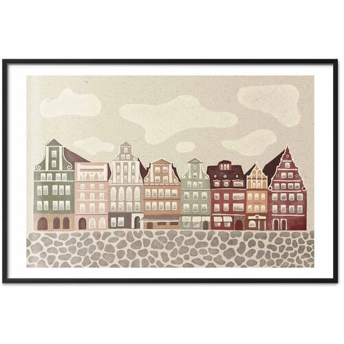  Plakat - Colorful Facades - Historic Wrocław Tenement Houses Against the Sky and Cobblestone Street 60x40 Crni okvir s margom Cijene