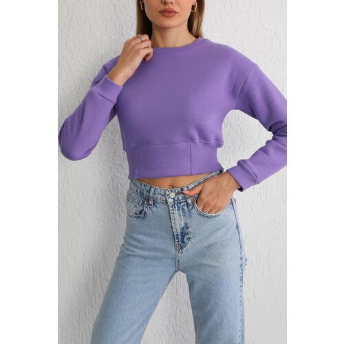 BİKELİFE Women's Lilac Waist Band Detail Fleece Knitted Sweatshirt Crop Slike