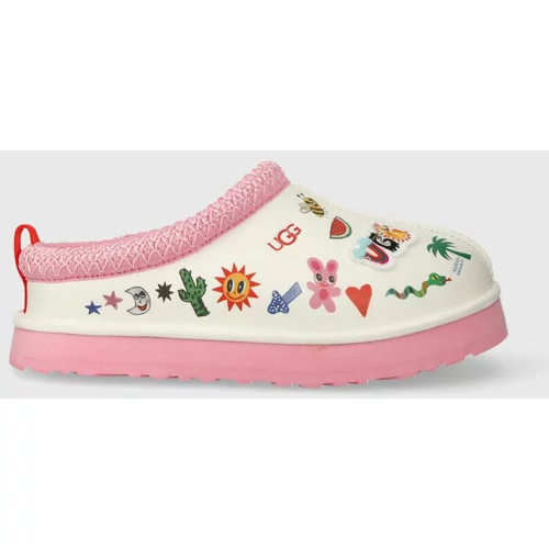 Ugg Dječje kožne kućne papuče TAZZ POP SKETCH boja: ružičasta
