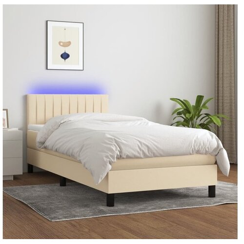  Box spring postelja z vzmetnico LED krem 100x200 cm blago Cene