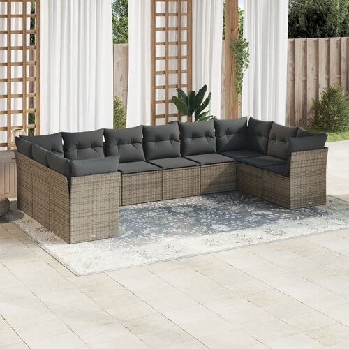 VidaXL 10-dijelni set vrtnih sofa od poliratana s jastucima sivi Slike