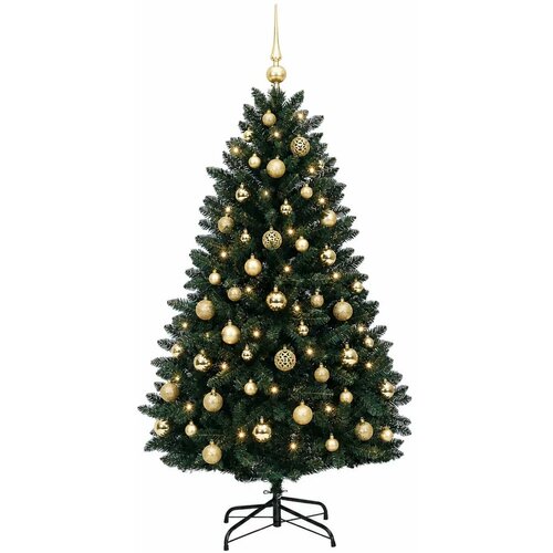  Umjetno božićno drvce tamnozeleno s kuglicama 150 cm - Tamnozelena &amp;Oslash; 80 x 150 cm s 150 LED dioda i zlatnim kuglicama Slike