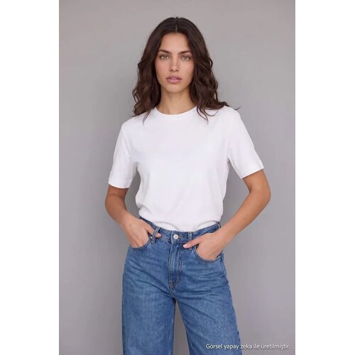 TRENDYOLMILLA ženska majica Twoaw27Ts00030, ecru Cene