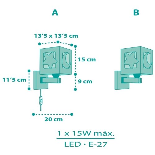 Dalber 63239H - Dečije zidno svetlo MOONLIGHT sa 1xE27/15W/230V, zeleno Slike