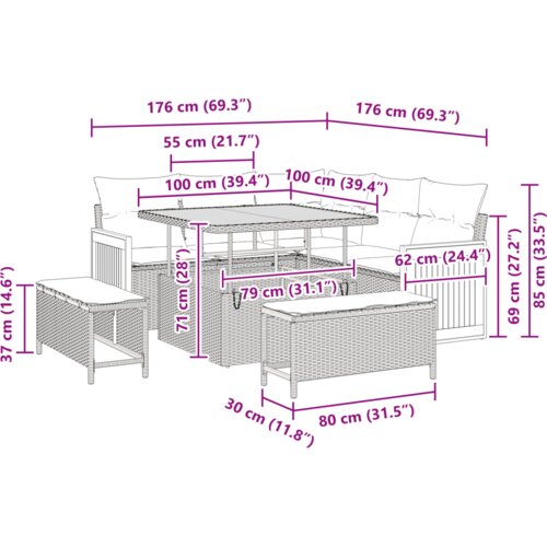 VidaXL 8-dijelni vrtni set sofa s jastučićima crni poli ratan akacija Slike