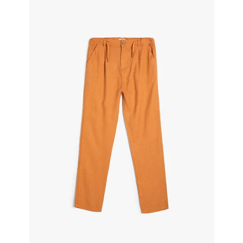 Koton Basic Trousers with Pockets and Tie Waist Viscose Fabric