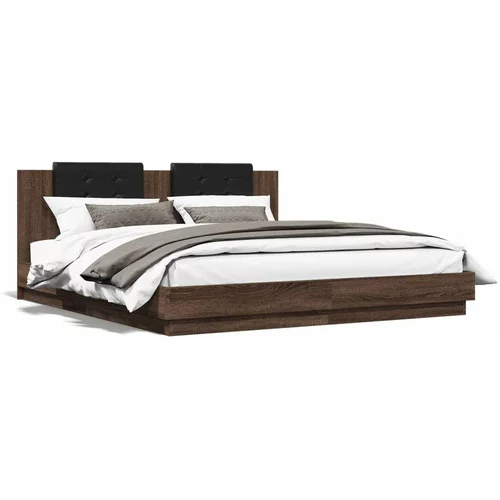  Okvir za krevet s uzglavljem smeđa boja hrasta 200x200cm drveni