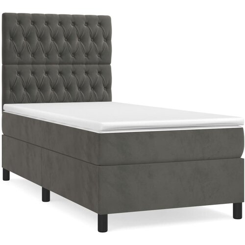 VidaXL Box spring postelja z vzmetnico temno siv 90x190 cm žamet, (20846603) Slike