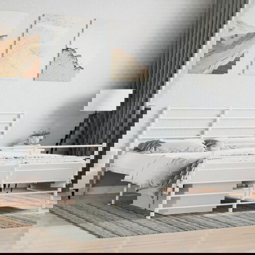 The Living Store Kovinski posteljni okvir z vzglavjem in vznožjem bel 140x190 cm - Posteljni Okvir, (21530295) Cene