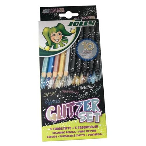 Jolly GLITTER SET u kartonskoj kutiji 5 Supersticks metaliziranih olovaka i 5 Superstars metaliziranih olovaka s vrhom od vlakana Slike