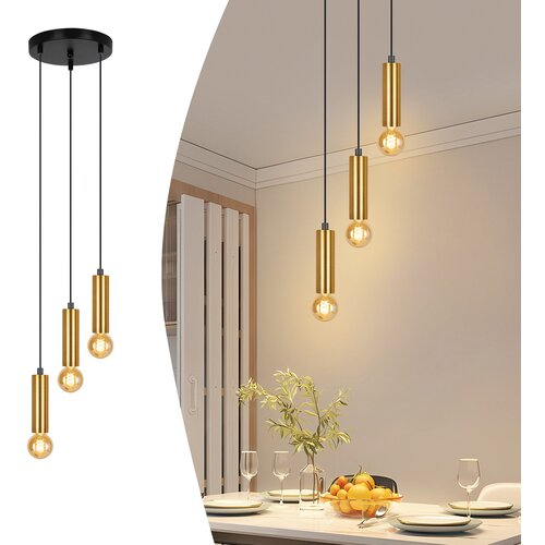 Nettlife viseča svetilka 3 žarnice zlata E27 industrijska jedilna miza kovinska, (22123055) Cene