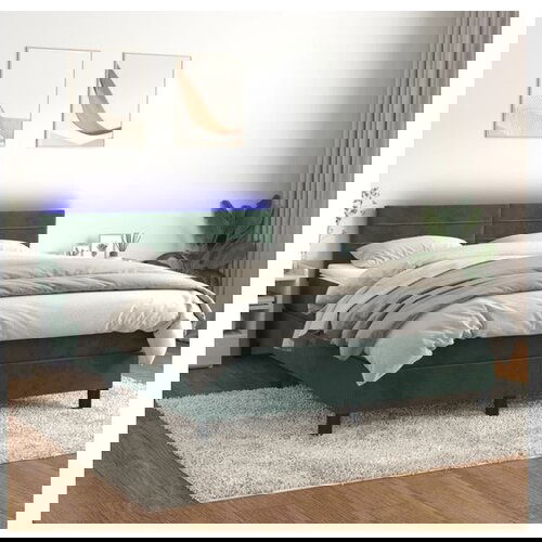 vidaXL Krevet box spring s madracem LED tamnozeleni 140x200 cm baršun Cene