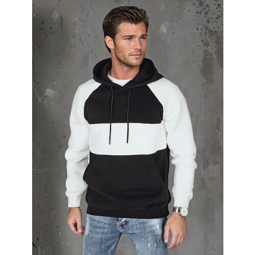 DStreet Bluza męska basic z kapturem w biało-czarne paski Slike