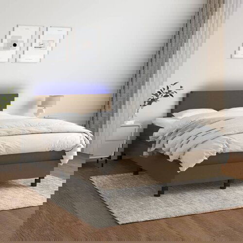 vidaXL Box spring postelja z vzmetnico LED tem. rjava 120x200 cm blago Cene