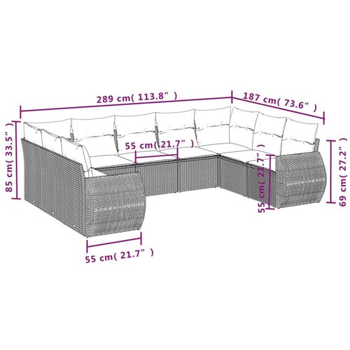 VidaXL 9-dijelni set vrtnih sofa s jastucima bež od poliratana Slike