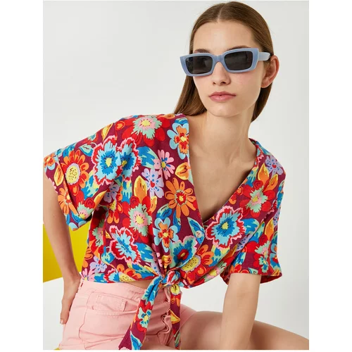 Koton Halterneck Shirt with Floral Linen Blend