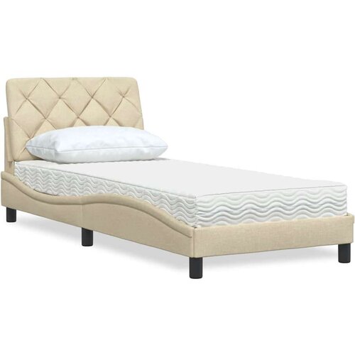  Postelja z vzmetnico krem 90x190 cm blago, (22053959) Slike