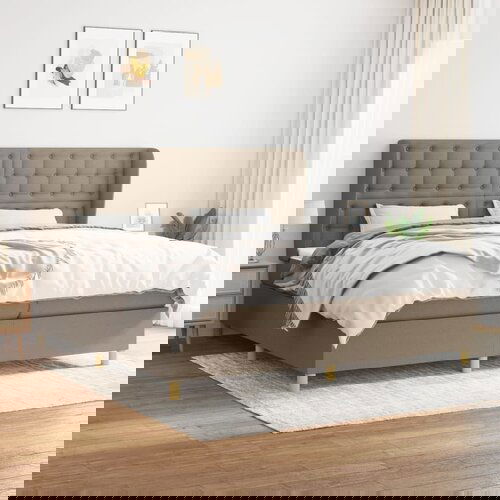 vidaXL Box spring postelja z vzmetnico taupe 200x200 cm blago Cene