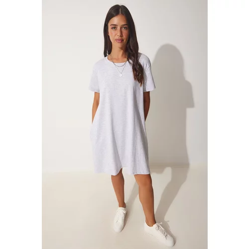 Happiness İstanbul Women's Gray Cotton Daily Knit Dress
