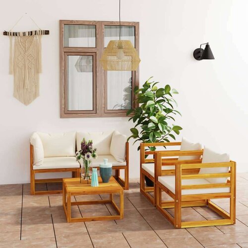  3057640 5 Piece Garden Lounge Set with Cushion Cream Solid Acacia Wood (311853+311866+2x311868) Cene