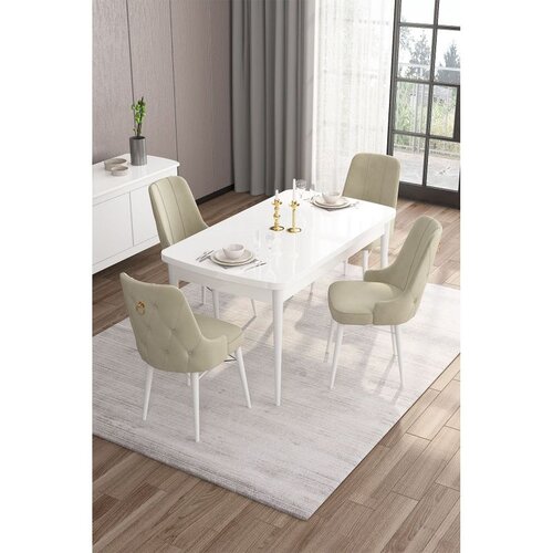 Hanah home trpezarijski set Are, sto na razvlačenje i 4 stolice, bela ploča, krem tkanina Babyface Cene