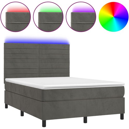 Maison Chic Box spring postelja - Vzmetna postelja z vzmetnico LED temno siva 140x200 cm žamet SL3251, (21901631) Cene